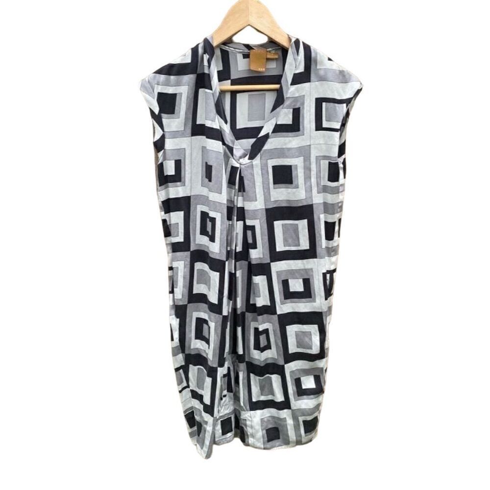 Ali Ro Women's Size Silk 4 Black Geometric Dress Sleeveless V-Neck Art to Wear